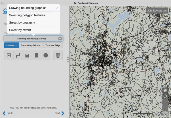 Spatial selection by drawing bounding graphics